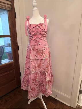 Fate Pink Floral Ruffled Tie-Shoulder Girls Dress